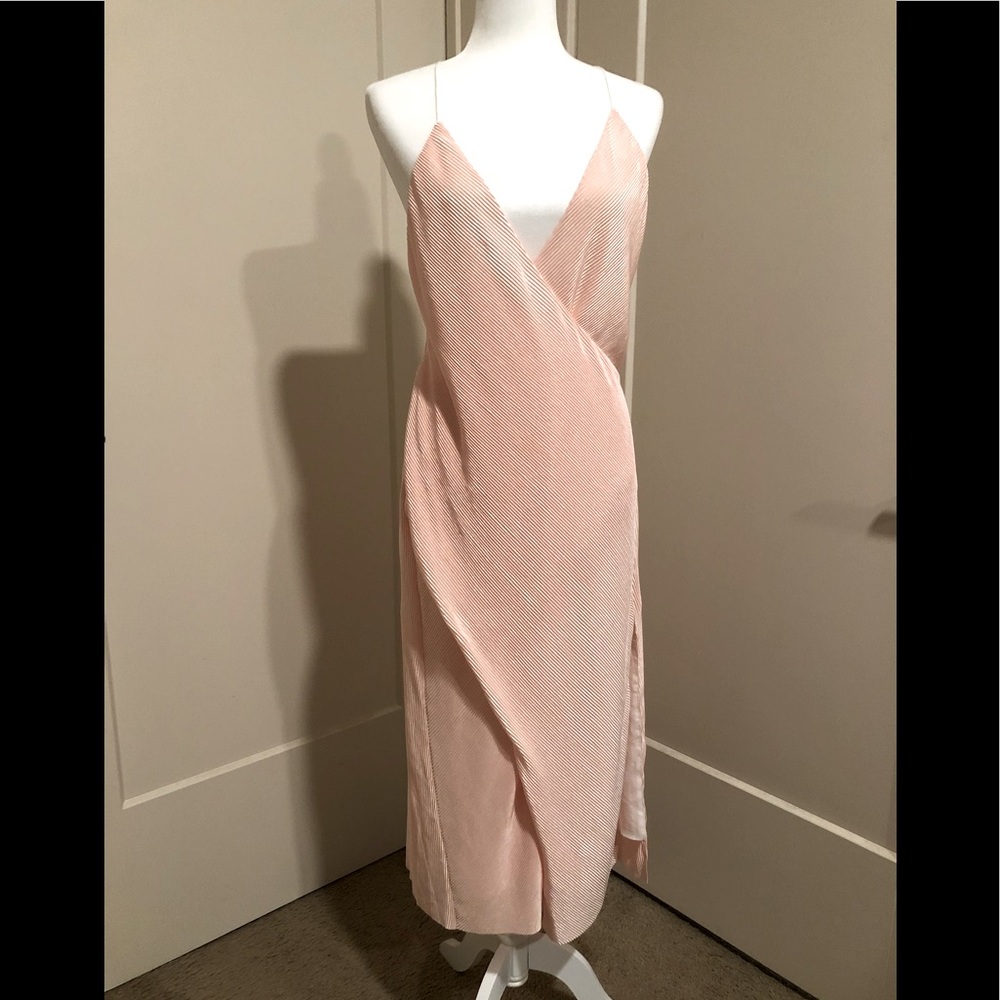Pink Satan Pleated Day Dress